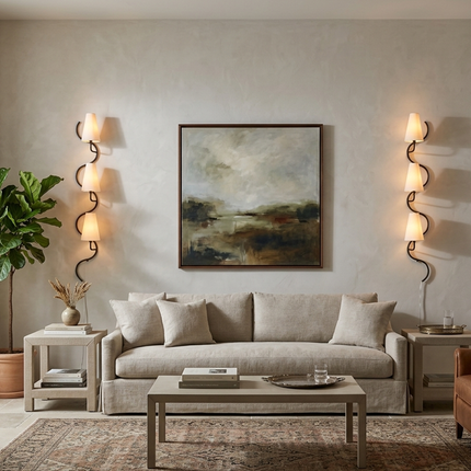 Wall Light – Luxury Matte Black Wall Sconce, Modern Vertical Lighting with Elegant White Cone Shades for Living Room, Staircase, Hallway