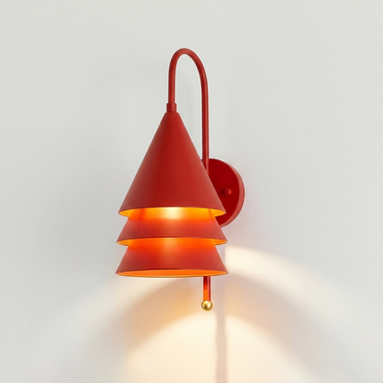Luxury Red Layered Cone Wall Light, Modern Wall Sconce, Minimal Designer Lighting Fixture for Bedroom, Hallway, Living Room & Cafe Deco