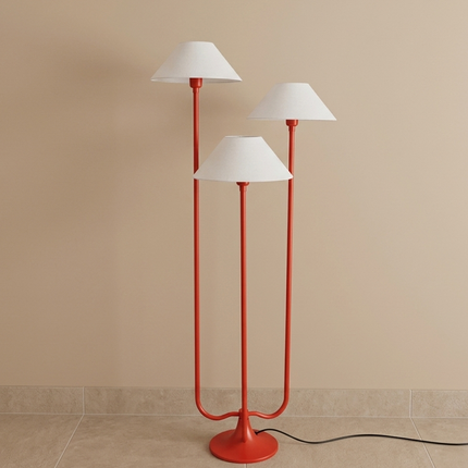 Floor Lamp with Modern Red Triple Shade 3 Light Standing Lamp Contemporary Red Floor Light Minimalist Room Triple Shade Standing Home Light