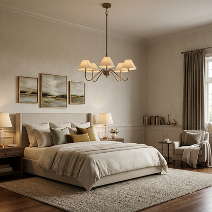 Modern Brass Chandelier Light Fixture – Minimalist White Shade Ceiling Pendant Lighting for Living Room, Dining Room, Bedroom