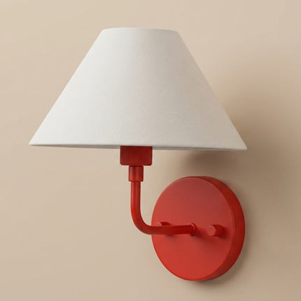 Wall Sconce Light Red, White Fabric Shade Wall Lamp, Contemporary Bedside Reading Light, Corner Lamp Luxury Bedroom Hallway Accent Lighting.