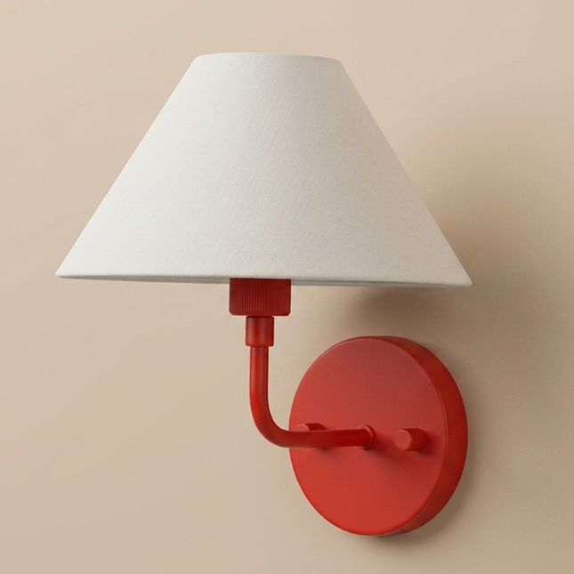 Wall Sconce Light Red, White Fabric Shade Wall Lamp, Contemporary Bedside Reading Light, Corner Lamp Luxury Bedroom Hallway Accent Lighting.