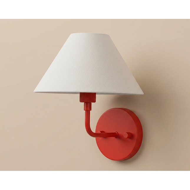 Wall Sconce Light Red, White Fabric Shade Wall Lamp, Contemporary Bedside Reading Light, Corner Lamp Luxury Bedroom Hallway Accent Lighting.