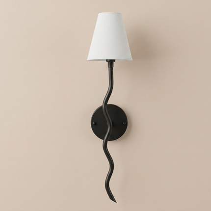 Modern Black Twisted Wall Sconce, Sculptural Single Wall Lamp with White Shade, Luxury Bedroom, living room, Entryway, Hallway Lighting