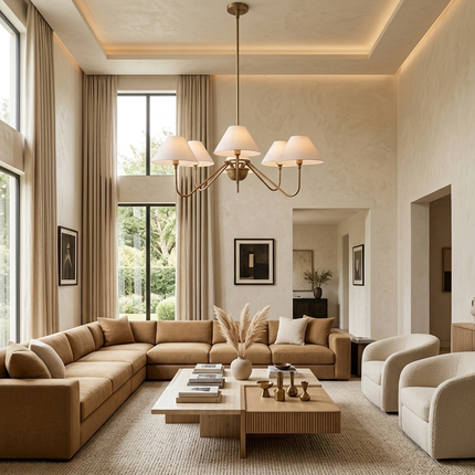 Modern Brass Chandelier Light Fixture – Minimalist White Shade Ceiling Pendant Lighting for Living Room, Dining Room, Bedroom
