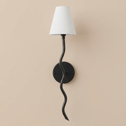 Modern Black Twisted Wall Sconce, Sculptural Single Wall Lamp with White Shade, Luxury Bedroom, living room, Entryway, Hallway Lighting
