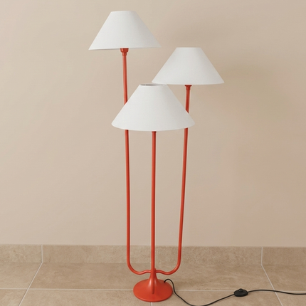 Floor Lamp with Modern Red Triple Shade 3 Light Standing Lamp Contemporary Red Floor Light Minimalist Room Triple Shade Standing Home Light