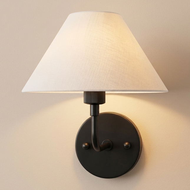 Wall Sconce Matte Black Light, White Fabric Shade Wall Lamp, Minimalist Bedside Reading Light, Luxury Bedroom Hallway Accent Lighting decor