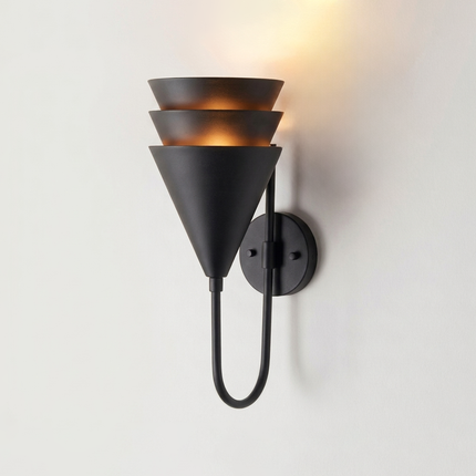 Elegant Matte Black Designer Wall Sconce, Contemporary Cone Shade Lighting Fixture, Modern Luxury Wall Lamp for Interior Home & Cafe Decor