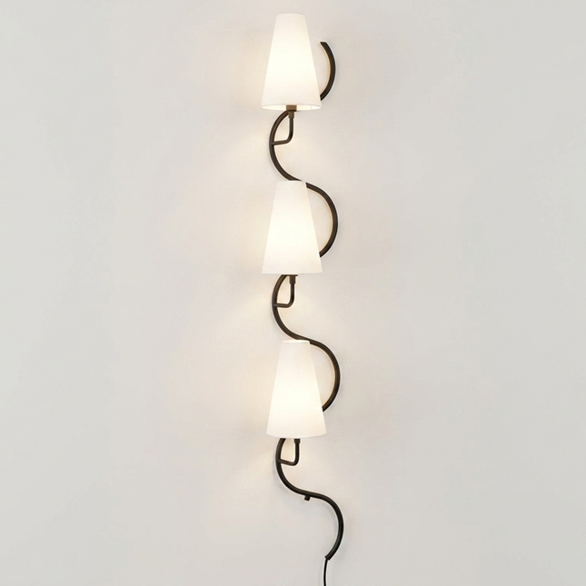 Wall Light – Luxury Matte Black Wall Sconce, Modern Vertical Lighting with Elegant White Cone Shades for Living Room, Staircase, Hallway