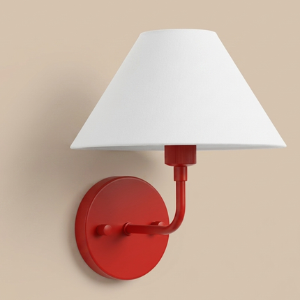 Wall Sconce Light Red, White Fabric Shade Wall Lamp, Contemporary Bedside Reading Light, Corner Lamp Luxury Bedroom Hallway Accent Lighting.
