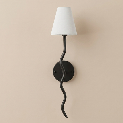 Modern Black Twisted Wall Sconce, Sculptural Single Wall Lamp with White Shade, Luxury Bedroom, living room, Entryway, Hallway Lighting
