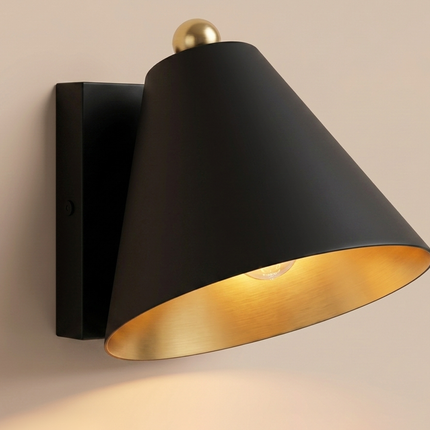 Wall Sconce Matte Black, Gold Interior Cone Shade Modern Minimalist Wall Light, Bedroom Reading Lamp, Hallway Sconce, Luxury Accent Lighting
