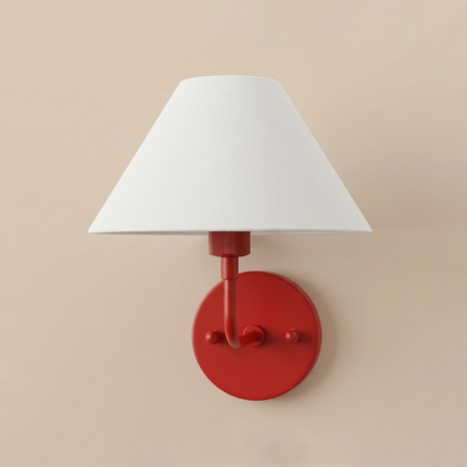 Wall Sconce Light Red, White Fabric Shade Wall Lamp, Contemporary Bedside Reading Light, Corner Lamp Luxury Bedroom Hallway Accent Lighting.