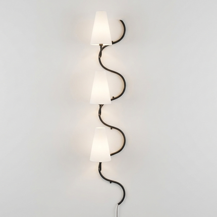 Wall Light – Luxury Matte Black Wall Sconce, Modern Vertical Lighting with Elegant White Cone Shades for Living Room, Staircase, Hallway
