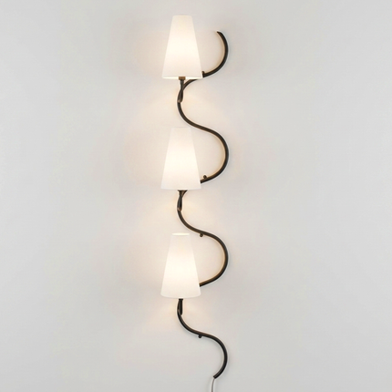 Wall Light – Luxury Matte Black Wall Sconce, Modern Vertical Lighting with Elegant White Cone Shades for Living Room, Staircase, Hallway
