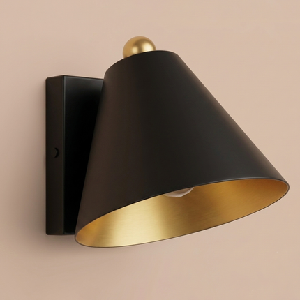 Wall Sconce Matte Black, Gold Interior Cone Shade Modern Minimalist Wall Light, Bedroom Reading Lamp, Hallway Sconce, Luxury Accent Lighting