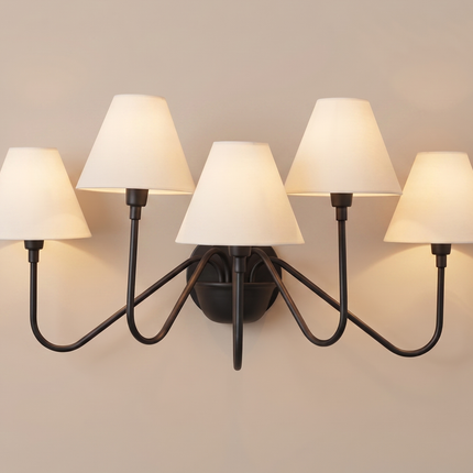 Matte Black 5 Light Wall Sconce, Modern Wall Lamp, Sculptural Wall Light, Black & White Shade Lighting, Statement Home Décor designing lamp.