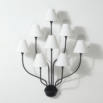 Wall Light – Matte Black 8-Light Artistic Wall Sconce with White Cone Shades | Minimal Modern Luxury Lighting Fixture for Interior Wall