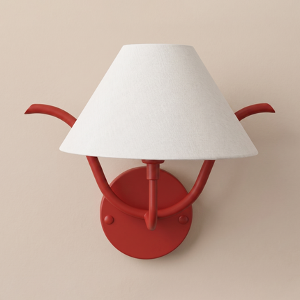 Red Wall Sconce, Modern Red Wall Lamp, White Fabric Shade Sconce, Colorful Wall Light, Mid Century Wall Lamp, Bedroom Lighting, Home Decor