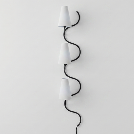 Wall Light – Luxury Matte Black Wall Sconce, Modern Vertical Lighting with Elegant White Cone Shades for Living Room, Staircase, Hallway
