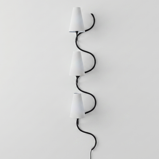 Wall Light – Luxury Matte Black Wall Sconce, Modern Vertical Lighting with Elegant White Cone Shades for Living Room, Staircase, Hallway