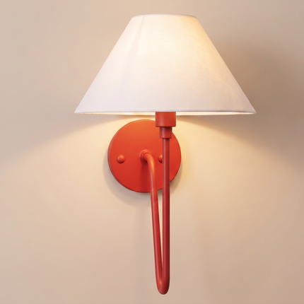 Wall Sconce Red Modern Light, White Fabric Shade Wall Lamp, Contemporary Bedside Reading Light, Luxury Bedroom Hallway Accent Lighting.