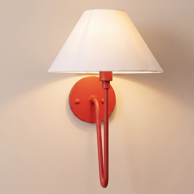 Wall Sconce Red Modern Light, White Fabric Shade Wall Lamp, Contemporary Bedside Reading Light, Luxury Bedroom Hallway Accent Lighting.