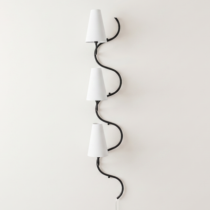 Wall Light – Luxury Matte Black Wall Sconce, Modern Vertical Lighting with Elegant White Cone Shades for Living Room, Staircase, Hallway
