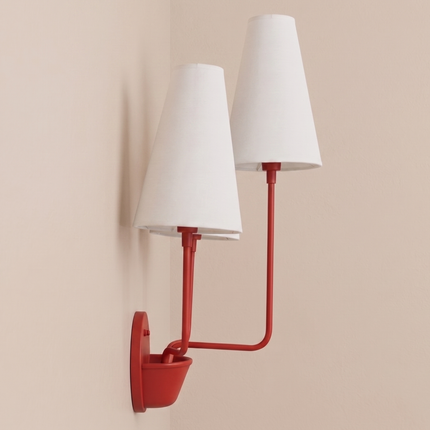 Red 3 Light Wall Sconce Triple Arm Wall Lamp, White Fabric Shade Lighting, Modern Red Wall Light, Statement Sconce, Dining Room Decor design