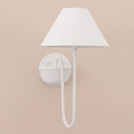 Wall Sconce Modern White with Fabric Shade, Minimalist Bedroom Wall Lamp, Scandinavian Bedside Light Fixture, Contemporary Hallway Lighting