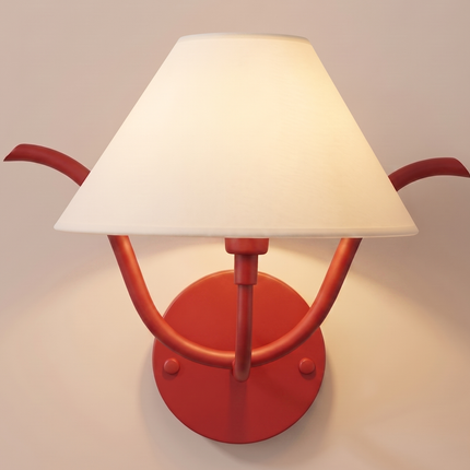 Red Wall Sconce, Modern Red Wall Lamp, White Fabric Shade Sconce, Colorful Wall Light, Mid Century Wall Lamp, Bedroom Lighting, Home Decor
