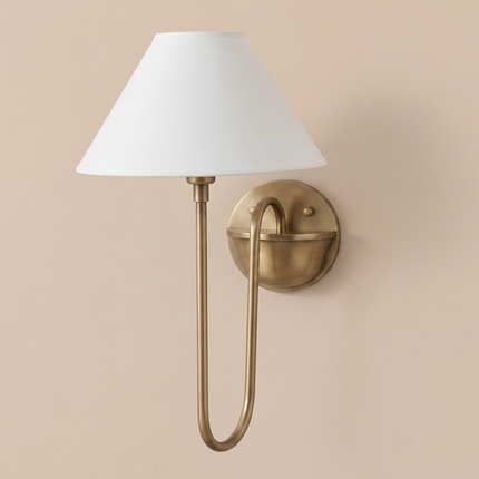 Wall Sconce with Antique Brass Linen Shade, Modern Bedside Wall Light, Elegant Hotel Lighting Fixture, Luxury Bedroom Reading Handcraft Lamp
