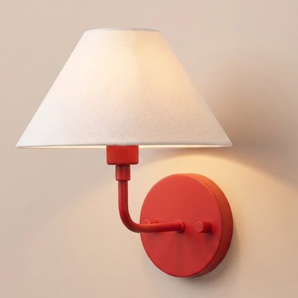 Wall Sconce Light Red, White Fabric Shade Wall Lamp, Contemporary Bedside Reading Light, Corner Lamp Luxury Bedroom Hallway Accent Lighting.