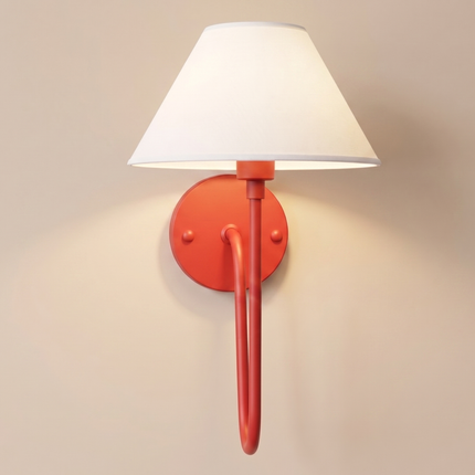 Wall Sconce Red Modern Light, White Fabric Shade Wall Lamp, Contemporary Bedside Reading Light, Luxury Bedroom Hallway Accent Lighting.