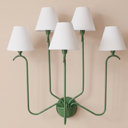 Green 5 Light Wall Sconce, Decorative Multi Arm Wall Lamp with White Shades, Modern Indoor Bedroom Living Room Lighting Fixture Home Lights