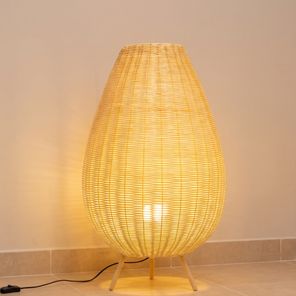 Handwoven Rattan Floor Lamp, Boho Wicker Standing Lamp, Coastal Natural Lighting, Handmade in India, Japandi Home Decor