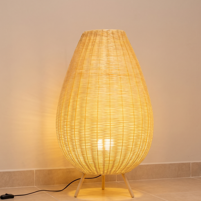 Handwoven Rattan Floor Lamp, Boho Wicker Standing Lamp, Coastal Natural Lighting, Handmade in India, Japandi Home Decor
