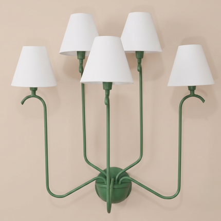 Green 5 Light Wall Sconce, Decorative Multi Arm Wall Lamp with White Shades, Modern Indoor Bedroom Living Room Lighting Fixture Home Lights