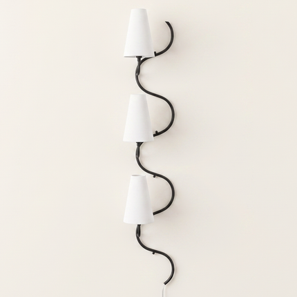 Wall Light – Luxury Matte Black Wall Sconce, Modern Vertical Lighting with Elegant White Cone Shades for Living Room, Staircase, Hallway