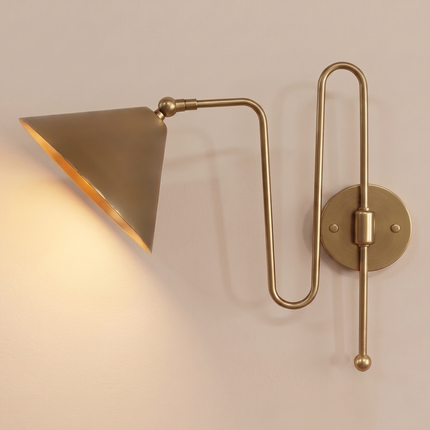 Antique Brass Cone Wall Lamp – Modern Industrial Wall Sconce | Mid Century Bedroom & Living Room Lighting Fixture living rooms, bedrooms