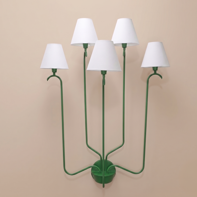 Wall Sconce Modern Green Multi Arm – Wall Lamp with White Fabric Shades | Wall Lighting Fixture for Bedroom Living Room Hallway Decor design