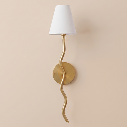 Wall Sconce Gold Brass, Modern Twisted Wall Lamp White Fabric Shade, Scandinavian Bedroom and Living Room, Hallway,Entryway Lighting Fixture