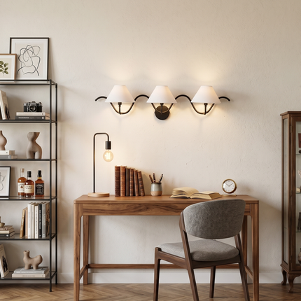 Wall Light – Modern Matte Black Triple Shade Wave Wall Sconce, Luxury Contemporary Bedroom & Living Room Designer Lighting Fixture