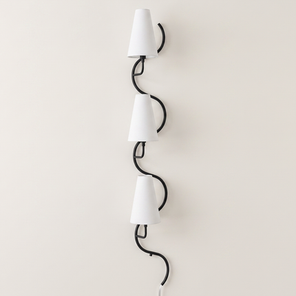 Wall Light – Luxury Matte Black Wall Sconce, Modern Vertical Lighting with Elegant White Cone Shades for Living Room, Staircase, Hallway
