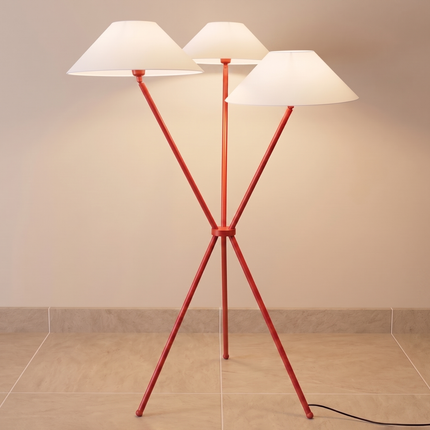 Floor Lamp Modern 3 Shade Red Metal Standing Light, Contemporary Floor Lighting for Living Room, Bedroom, Office, Artistic Statement Decor