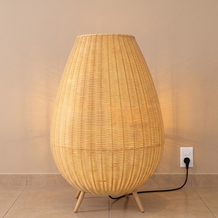 Handwoven Rattan Floor Lamp, Boho Wicker Standing Lamp, Coastal Natural Lighting, Handmade in India, Japandi Home Decor