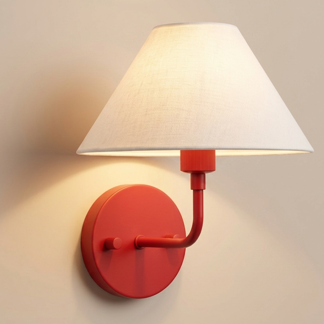Wall Sconce Light Red, White Fabric Shade Wall Lamp, Contemporary Bedside Reading Light, Corner Lamp Luxury Bedroom Hallway Accent Lighting.