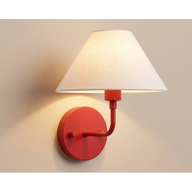 Wall Sconce Light Red, White Fabric Shade Wall Lamp, Contemporary Bedside Reading Light, Corner Lamp Luxury Bedroom Hallway Accent Lighting.