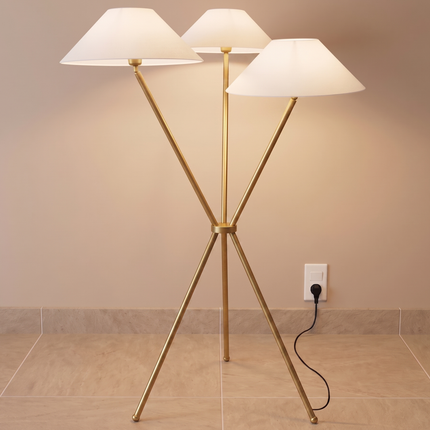 Floor Lamp Tripod Luxury Gold Brass, Modern Triple Light with Shades, Decor Lighting, Light with Triple Cone Shades, Nordic Lighting Fixture